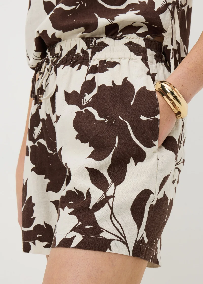 Matalan Chocolate Brown Floral Linen Co Ord Shorts